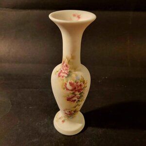 Fenton Custard Satin Glass Bud Vase Signed By Artist